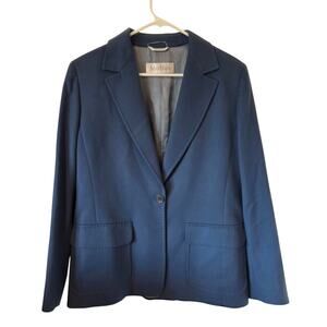 Max Mara Womens 100 % Virgin Wool Blazer US Size 12 Blue Career Workwear